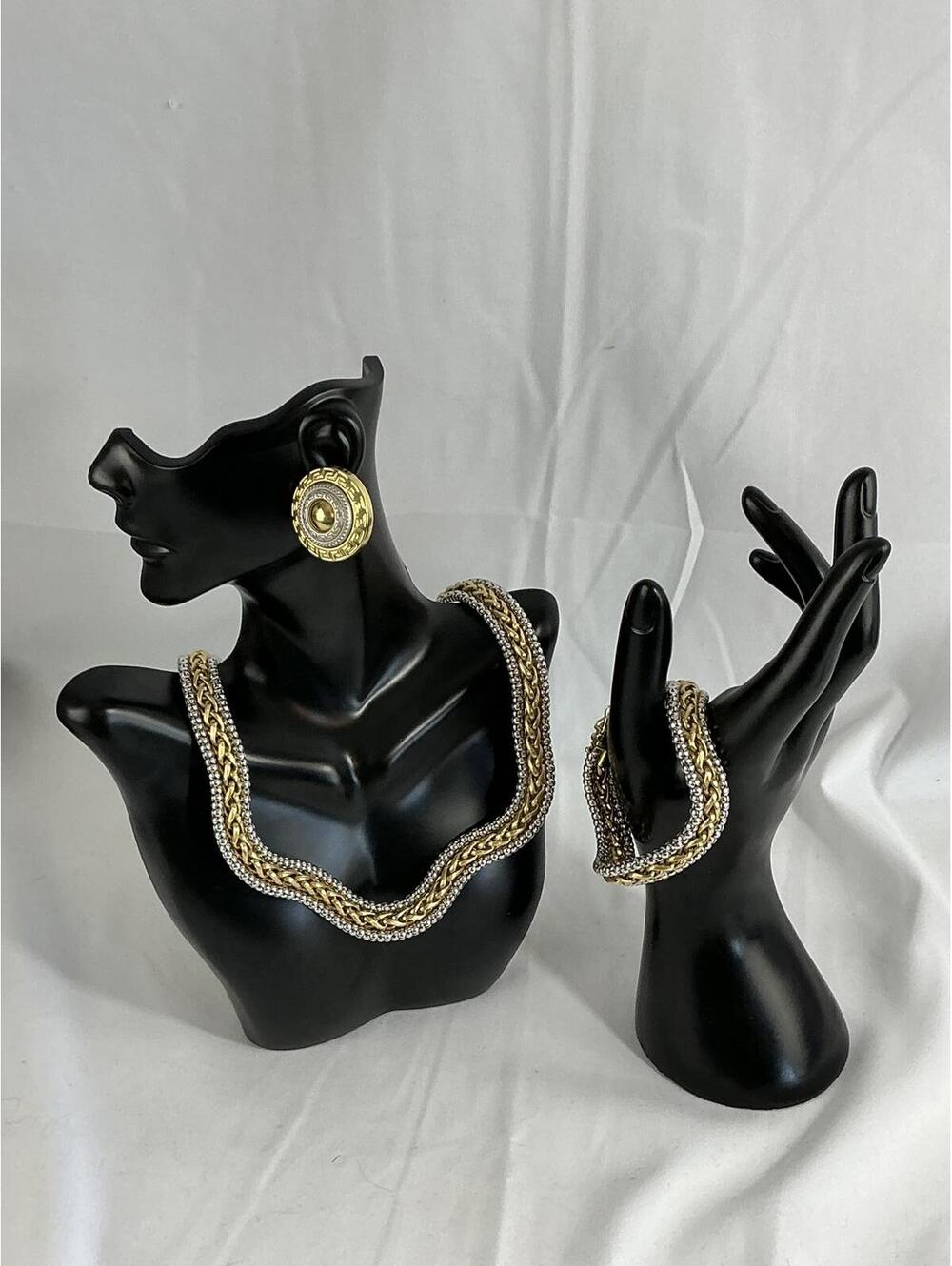 14k Elegant Vintage Jewelry Set with Statement Earrings, Necklace, and bracelet